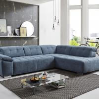 Modern Gemütlich Sofa Couch Navy Leder Stoff Microfaser Kunstleder Echtleder Glanzfüße Kopfteilverstellung Gemütlich Wohnen Leben Wohnzimmer Wohnsofa Relaxsofa Chillsofa Chillen Relaxen Entspannen Ausruhen Schlafen Liegen Sitzen